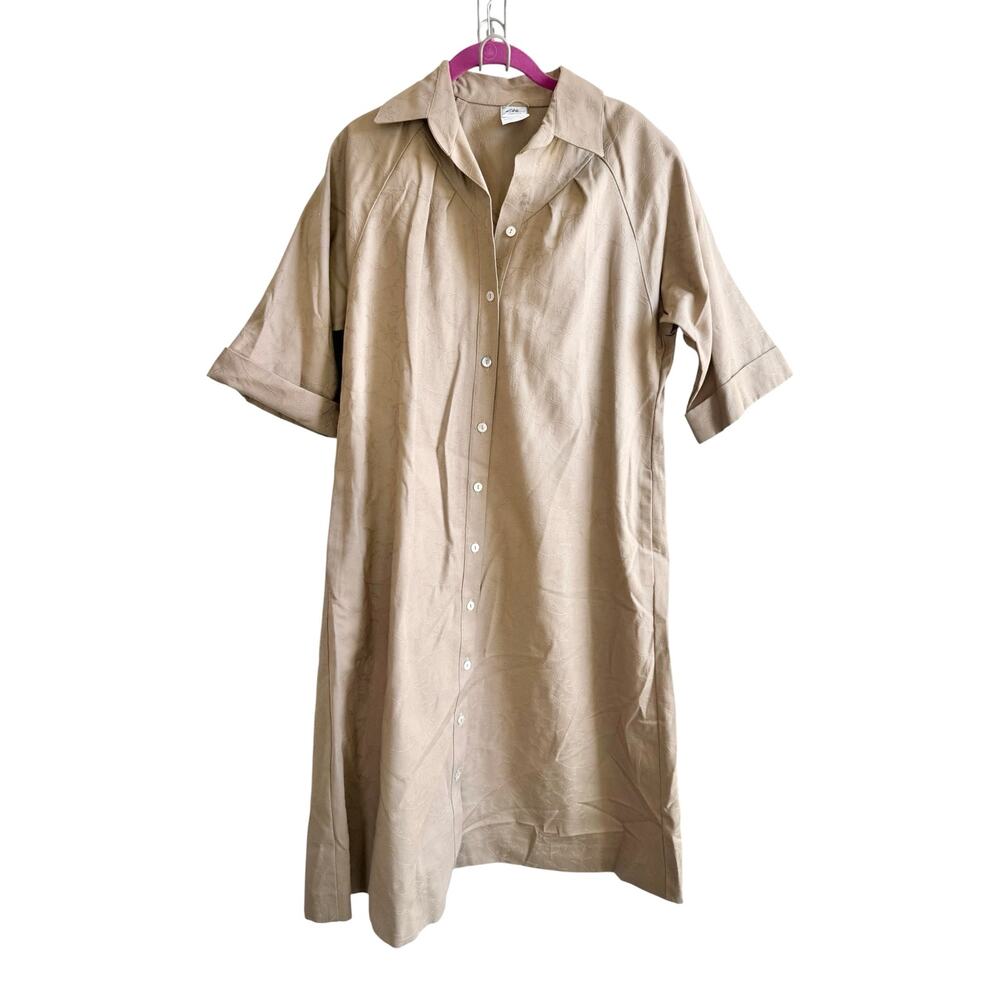VINTAGE Willi of California Taupe Jacquard Shirtdress Size 8 Made in USA